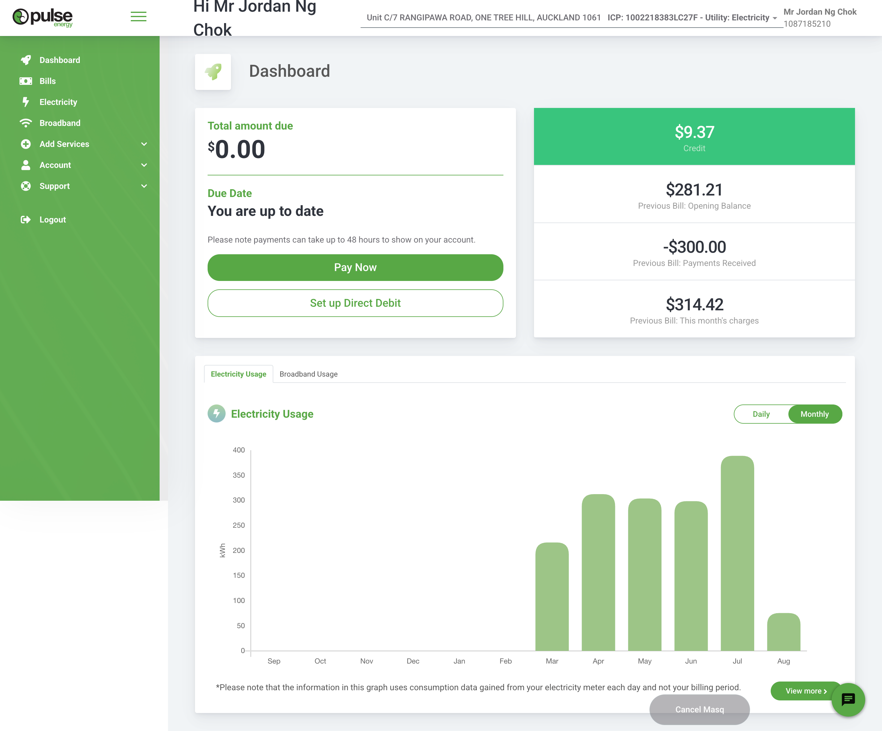Current Pulse Energy dashboard