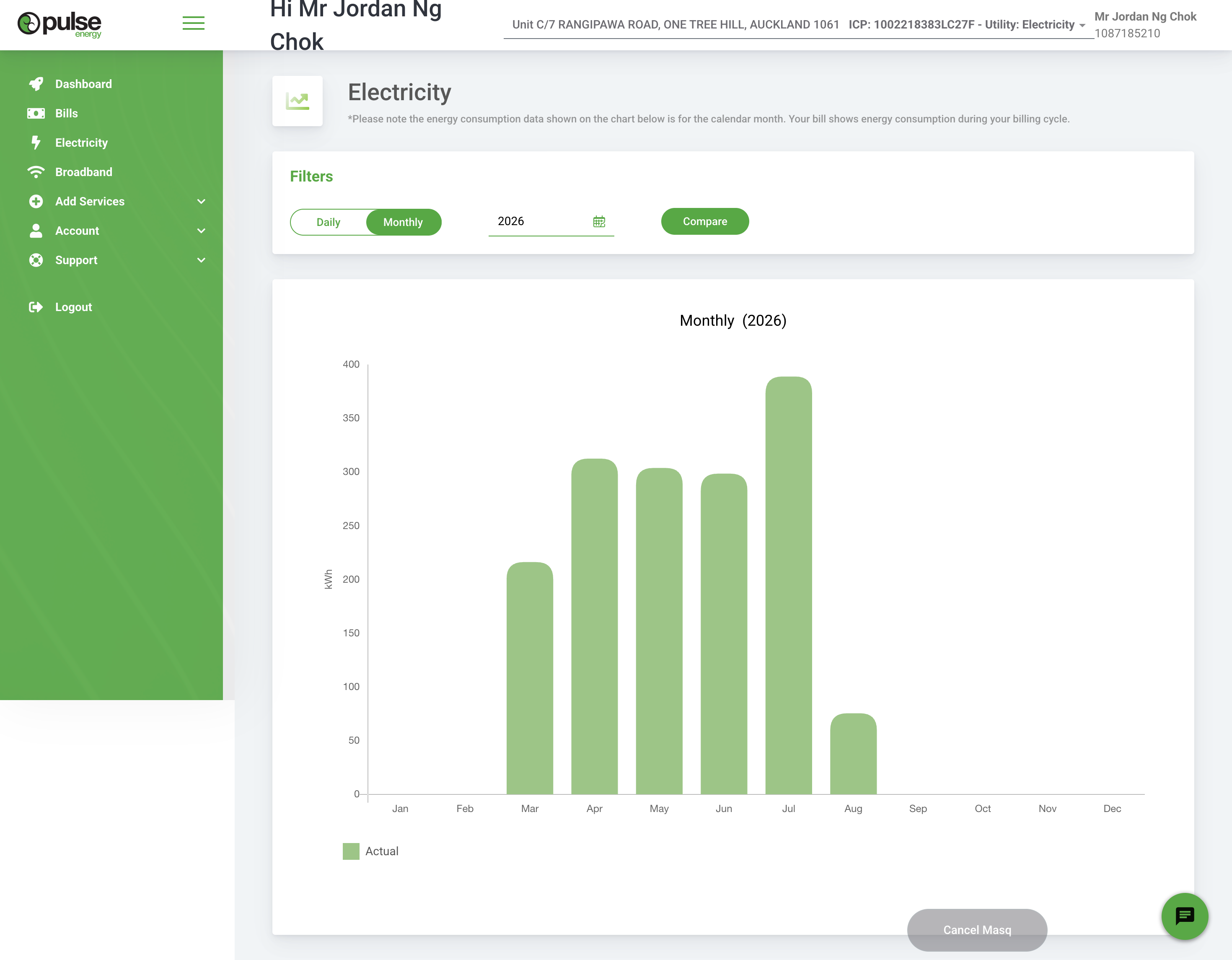 Current Pulse Energy electricity usage screen